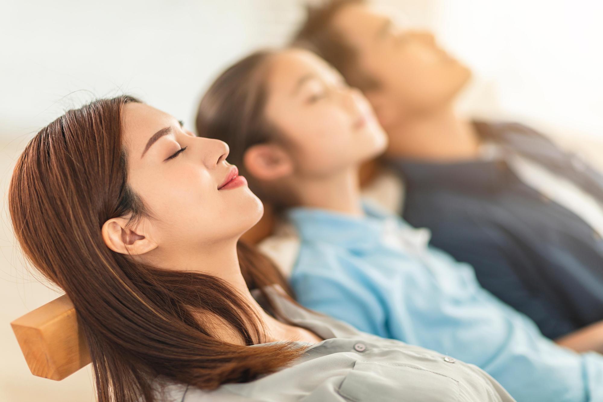 Family comfortable at home with controlled indoor humidity